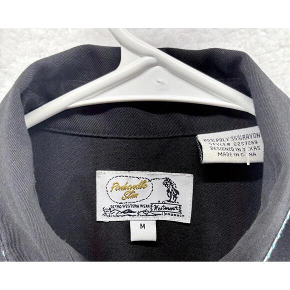 Panhandle Slim Pearl Snap Embroidered Womens Button Up Western Black Blue Medium - Picture 4 of 7